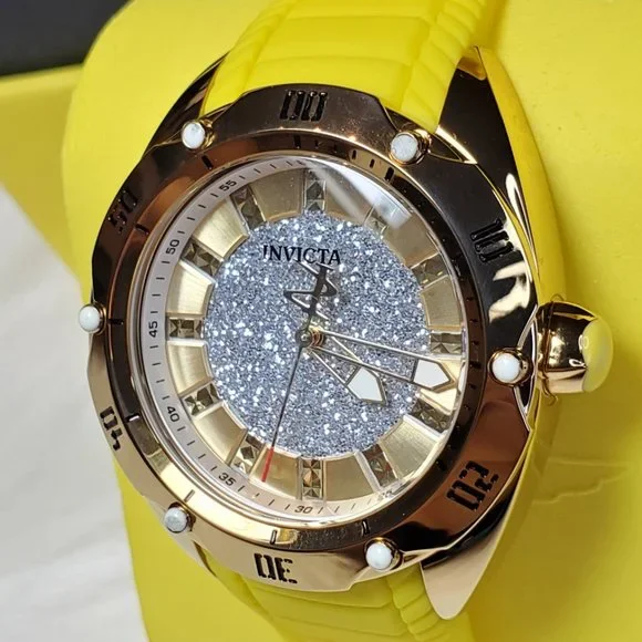 COPY - Gold Invicta Watch Womens Quartz Stainless Steel Silicone Band Yel… 71LIhZSpTBL.jpg_BO30,255,255,  main image 4